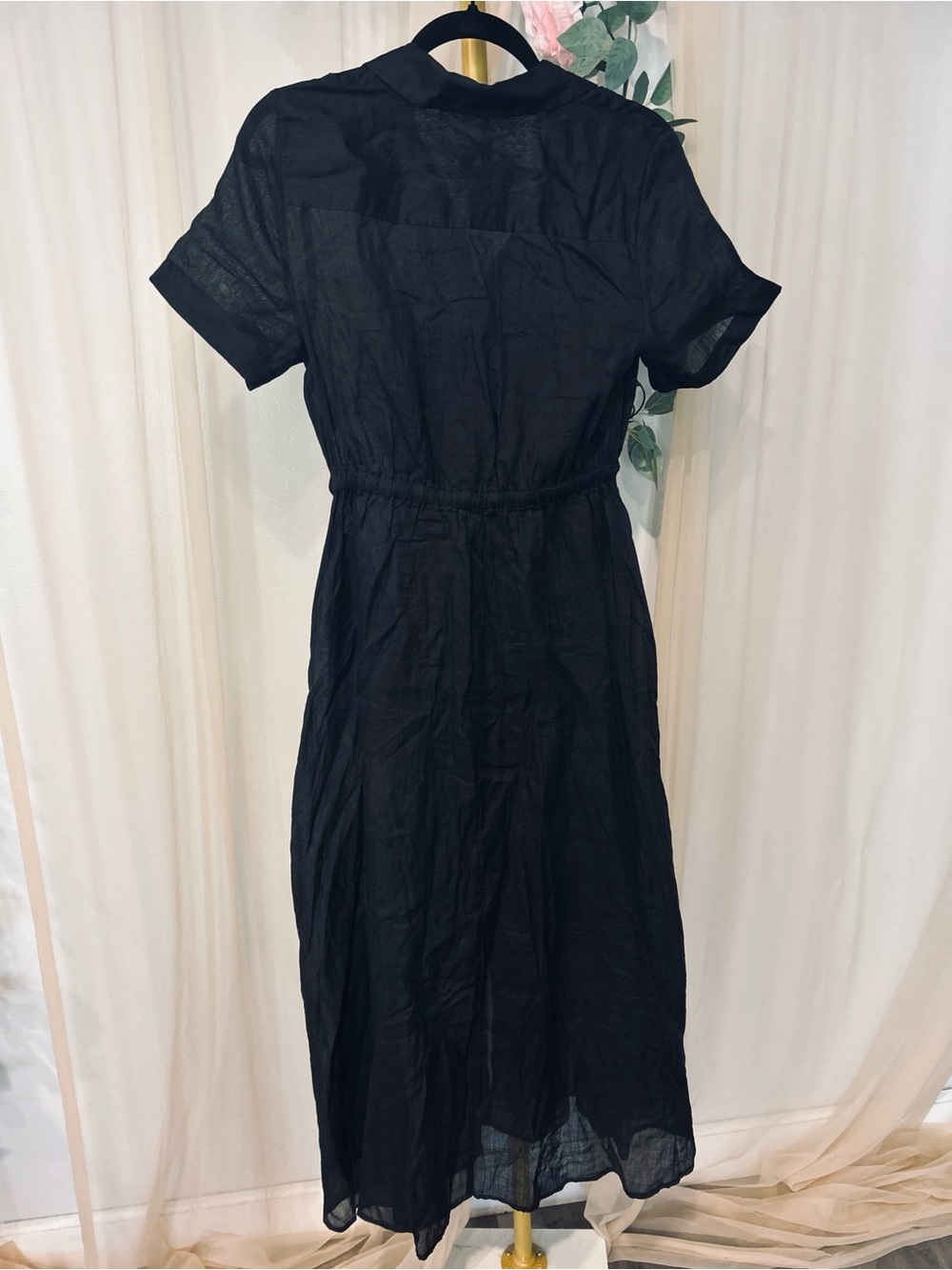 NWT J.Crew Cerise Black Ramie Sheer Button Front Midi Maxi Dress w/ Slip - Picture 8 of 9